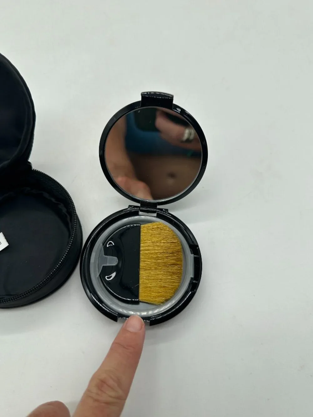 New Bare Escentuals Refillable Make Up Compact Mirror & Brush Black